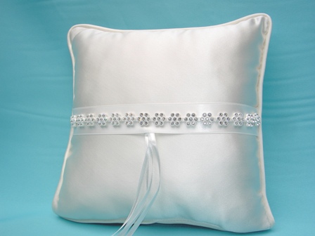 Silk Satin Crystal Trim Ring Pillow